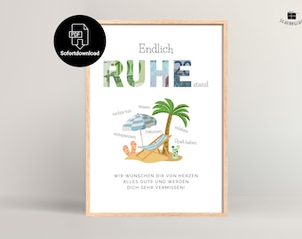 Cash gift for retirement, available for immediate printing | Retirement gift | Farewell gift for colleague | Cash gift for colleague | PDF template
