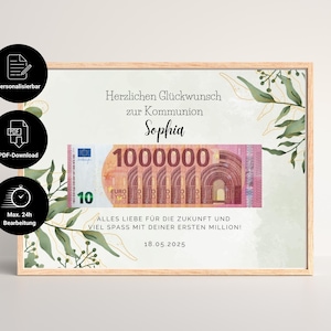 Personalized money gift for communion to print | Communion gift for girl or boy | Your first million | A4 PDF download