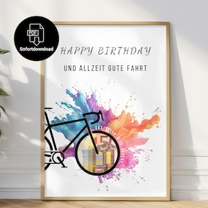 Fahrrad Geldgeschenk zum Geburtstag sofort verfügbar zum Ausdrucken | Geschenk Geburtstag Radfahrer | Rennrad Geschenk | PDF-Sofortdownload