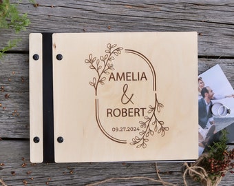 Wooden Wedding Guest Book, Personalized Laser Engraved for Photos and Messages, Photo Booth, Wedding Album, Gift for Bride and Groom