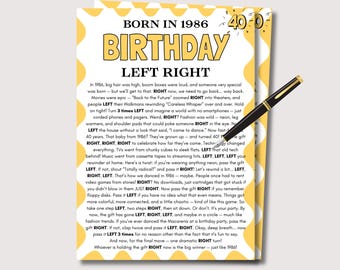 40th Birthday Left Right Game, Fun 40th Birthday Game for Her Him, 40th Birthday Party Game Pass the Prize, Born in 1986 Birthday Game