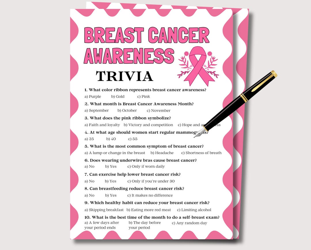 Breast Cancer Awareness Trivia Game, Printable Pink Ribbon Game, Breast ...