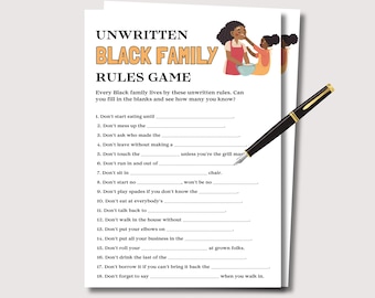 Jeu de règles non écrites sur la famille noire, jeu amusant de réunion de famille noire, jeu de famille noire, quiz jeux noirs pour la famille, soirée jeux noirs