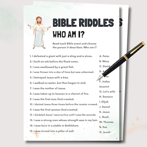 Bible Games Bible Riddles, Bible Study Games, Bible Trivia Game Printable Bible Games for Youth Adults, Women&#39;s Ministry Games, Church Games