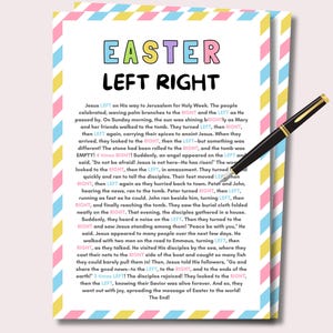 Easter Pass the Prize, Easter Pass The Gift Game, Easter Story Left Right Game, Easter Party Game, Easter Family Game, Printable Easter Game