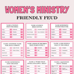 Women&#39;s Ministry Friendly Feud Game, Women&#39;s Ministry Games, Christian Women Bible Games for Women, Church Trivia Game, Bible Trivia Game
