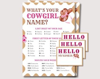 Whats Your Cowgirl Name Game, Printable Cowgirl Birthday Party Game for Kids, Western Name Generator, Cowgirl Name Tags, Rodeo Activity
