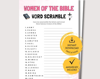 Word Scramble Womens Ministry Game, Fun Printable Women of the Bible Game, Womens Luncheon Game, Christian Women Game, Church Game