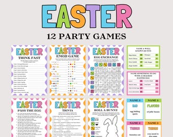 Easter Games Bundle, Fun Easter Family Games for Kids Adults, Printable Easter Activities Pass the Egg, Easter Family Feud, Easter Dice Game