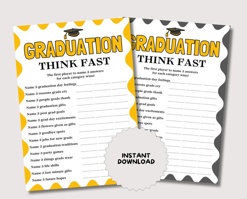 Graduation Think Fast Game, Fun Printable Graduation Party Game ...