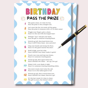 Birthday Pass the Prize Game, Birthday Party Left Right Game, Pass the Gift Game, Pass the Present Poem, Adults Kids Teens Birthday Activity