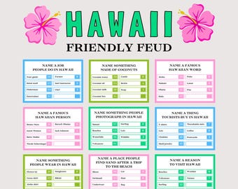 Hawaiian Friendly Feud Game, Hawaiian Themed Games, Hawaii Trivia Game, Hawaiian Games, Luau Games, Summer Party Games, Beach Party Games