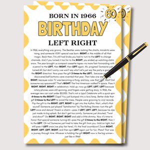 60th Birthday Left Right Game, Fun 60th Birthday Game for Her Him, 60th Birthday Party Game Pass the Prize, Born in 1966 Birthday Game