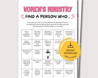 Spel voor vrouwen in de kerk: Vind iemand die... Leuke printbare ijsbreker voor vrouwengroepen, christelijk spel voor vrouwen, activiteit voor vrouwen in de kerk.