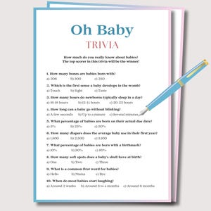 Printable Trivia Baby Shower Game, Baby Shower Family Feud Game, Minimalist Design with Fun Facts, Baby Sprinkle Game, Gender Reveal Game