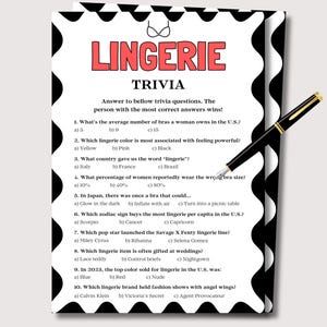 Lingerie Trivia Game, Ladies Night Game, Girls Night Games, Adult Dirty Minds Ladies Games for Girls Night Out Trivia, Lingerie Party Game
