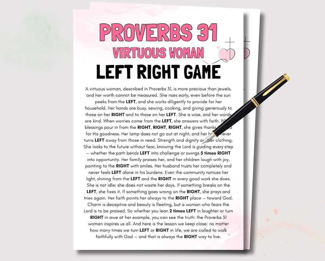 Proverbs Games Proverbs 31 Virtuous Woman Left Right Game, Fun Women’s Ministry Game ...
