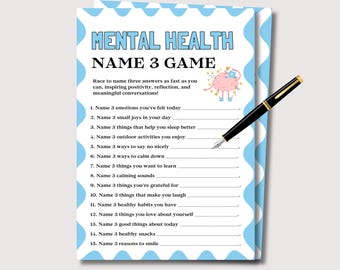 Juego de salud mental "Nombra 3", juego de salud mental para adultos y adolescentes, actividad grupal de salud mental, juegos para retiros de bienestar, juegos mentales