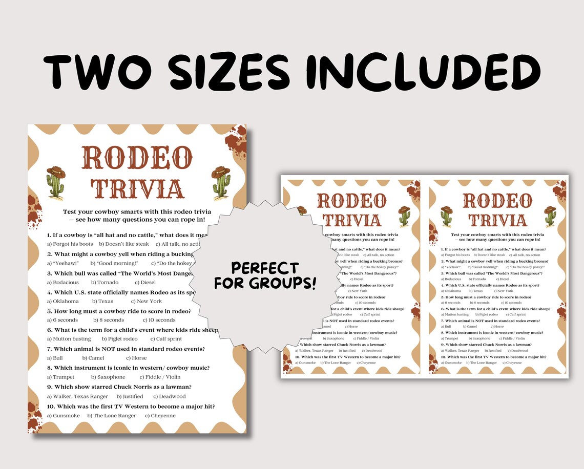 Funny Rodeo Games Rodeo Trivia Game, Funny Rodeo Party Game for Kids and Adults, Western ...
