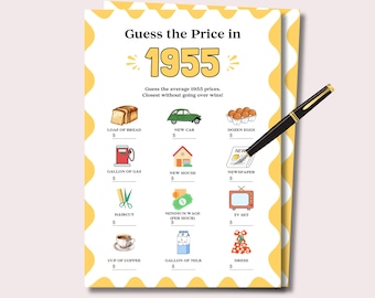 1955 Guess the Price Game Trivia Game, Fun 1955 Birthday Game for Her Him, 1955 Trivia Game, Back in 1955, Born in 1955 Game 1955 Party Game
