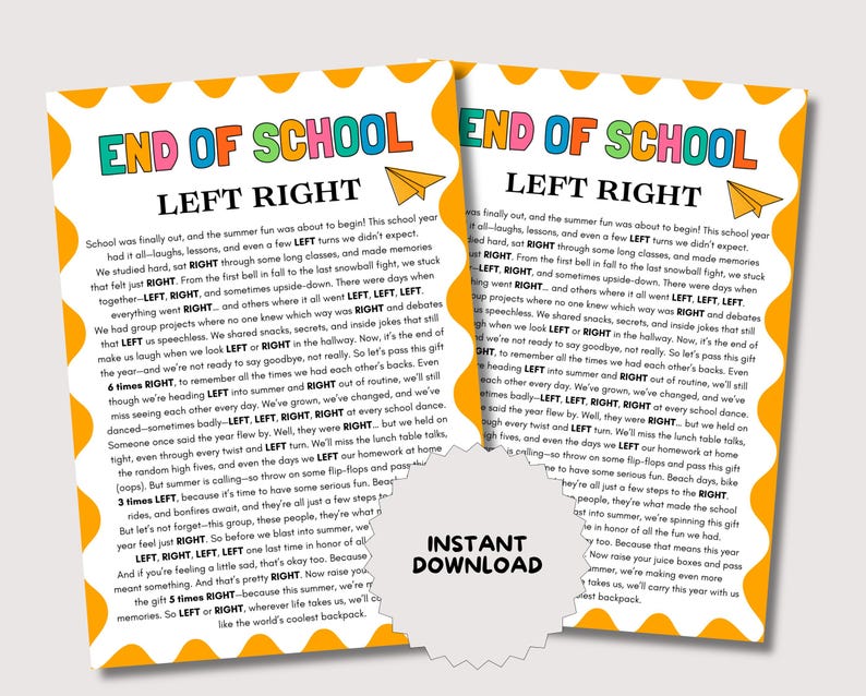 Left Right Game Kids End of School, Teacher Left Right Game, Last Day ...