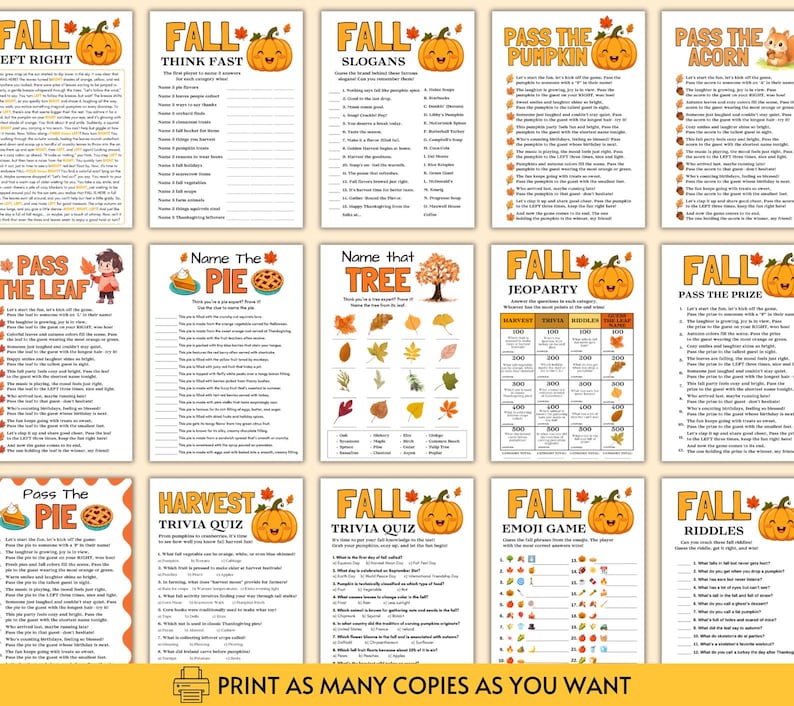 Fall Games Bundle, Fun Printable Fall Party Games for Kids & Adults ...