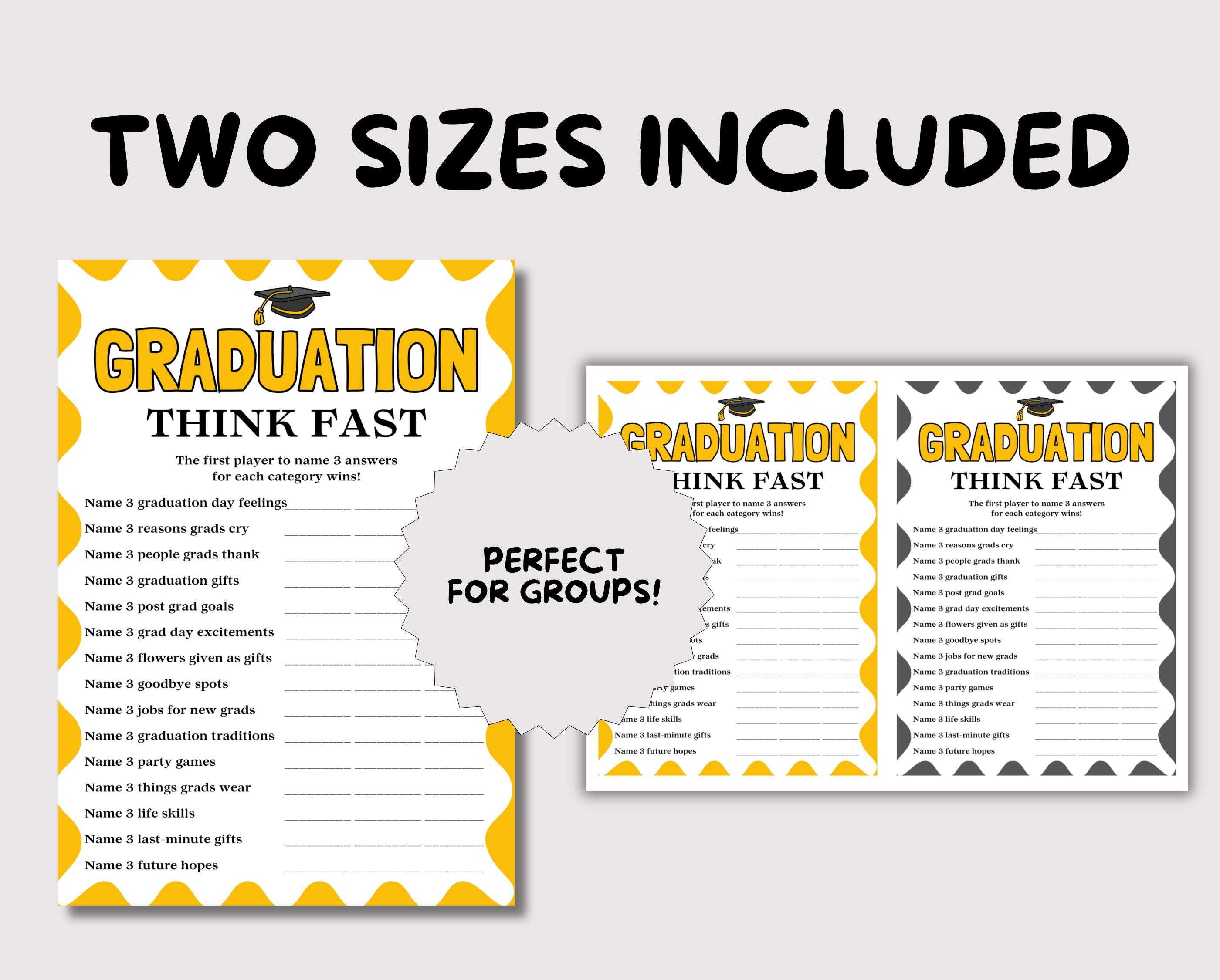 Graduation Think Fast Game, Fun Printable Graduation Party Game ...