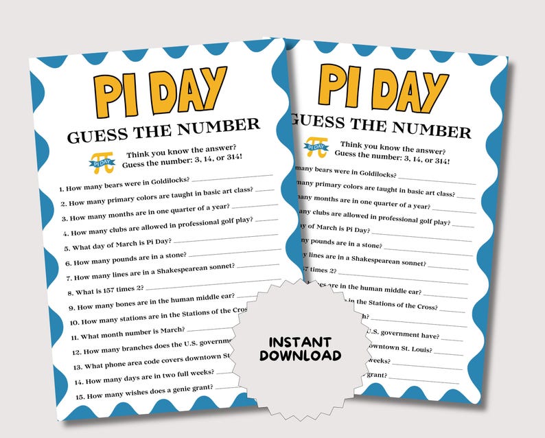 Pi Day Guess the Number Game, Fun Printable Pi Day Trivia Game for Kids ...