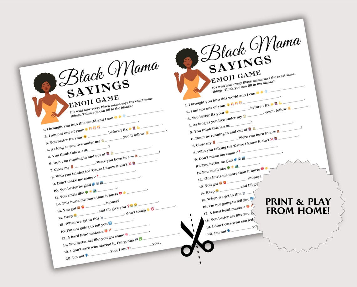 Black Mama Sayings, Black Momma Sayings Baby Shower Game, Black Moma