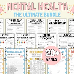 Mental Health Games Bundle, Printable Group Activities for Adults Teens & Kids, Therapy Games, Therapy Worksheets, Mental Health Check In