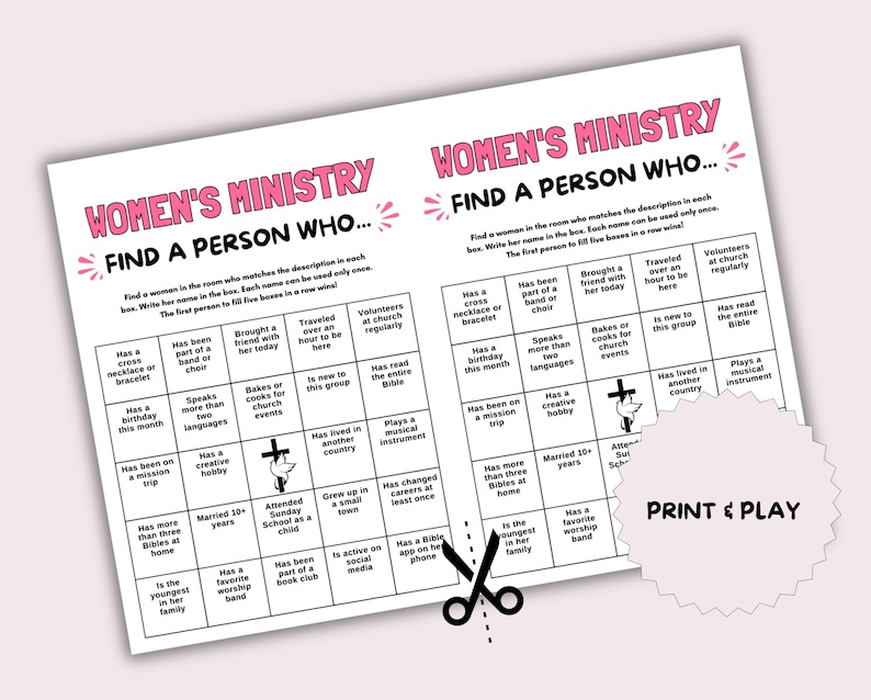 Womens Ministry Game Find Someone Who Bingo, Bible Games for Women ...