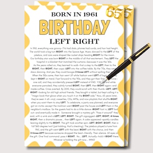 Jeu de gauche à droite pour son 65e anniversaire, jeu amusant pour elle, lui, son 65e anniversaire, jeu de fête pour son 65e anniversaire, laissez-passer le prix, jeu d'anniversaire né en 1961