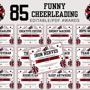 Roliga redigerbara cheerleading-utmärkelser, 85 utskrivbara cheerleading-utmärkelser, mallar för cheerleader-certifikat, superlativ