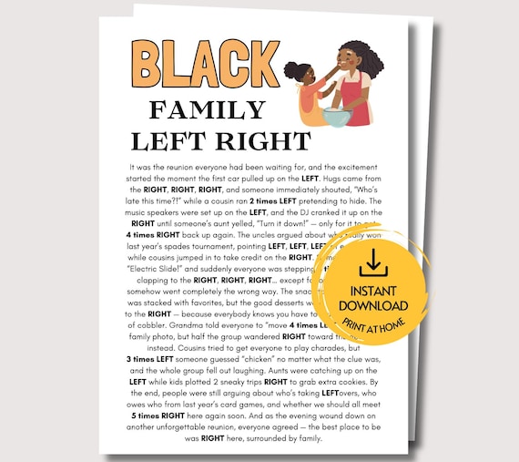 Black Family Left Right Game, Funny Black Family Reunion Game, Black Family Game Pass the Prize, Black Games for Family, Black Game Night