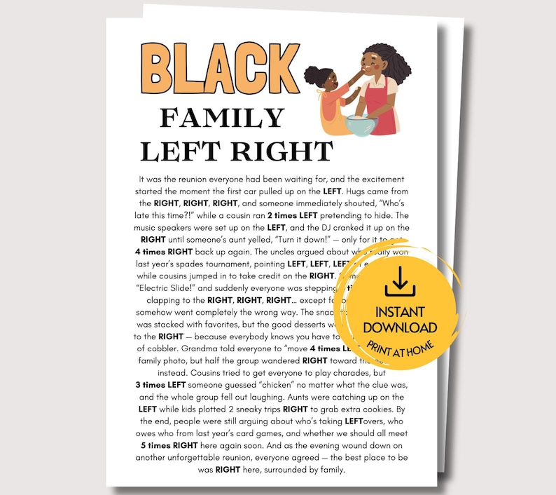 Black Family Left Right Game, Funny Black Family Reunion Game, Black Family Game Pass the Prize, Black Games for Family, Black Game Night image 1
