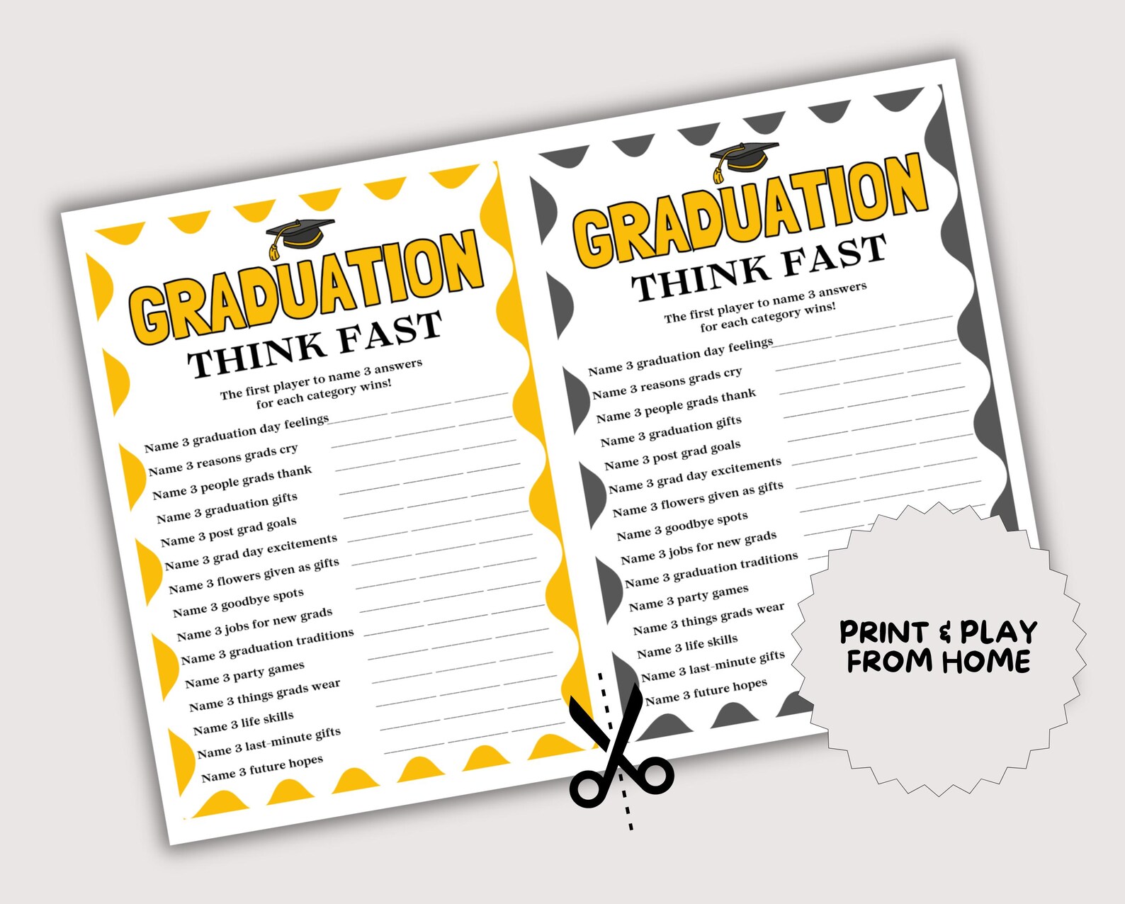 Graduation Think Fast Game, Fun Printable Graduation Party Game ...