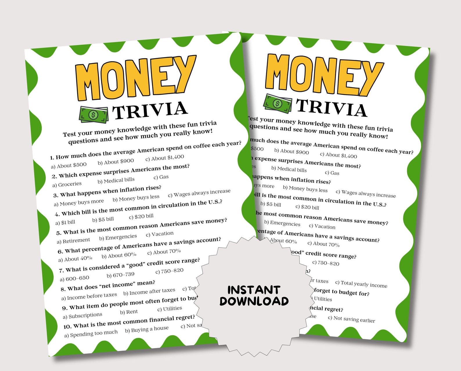 Money Trivia Game, Fun Printable Team Building Game for Staff, Coworker ...