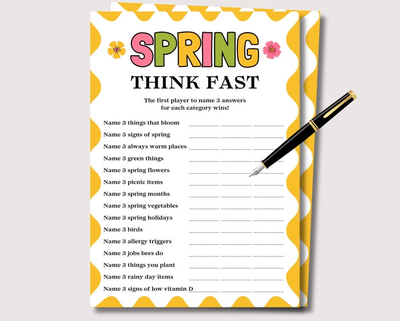 Spring Think Fast Game, Fun Printable Spring Game for Kids Adults ...