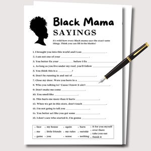 Black Mama Sayings Game, Black Mama Saying, Black Momma Sayings Baby Shower Game, Black Baby Shower Games, Moma Phrase Game, Black Mom Games