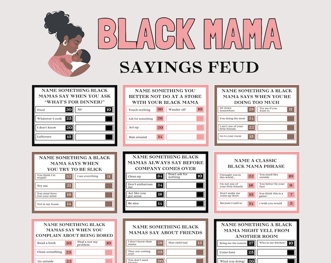 Black Mama Sayings Family Feud Game, Fun Black Baby Shower Game and ...