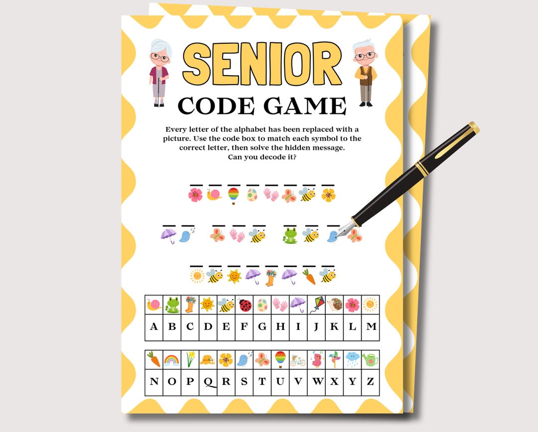 Secret Code Game Window Senior Secret Code Game, Fun Printable Senior Game, Brain Game for ...