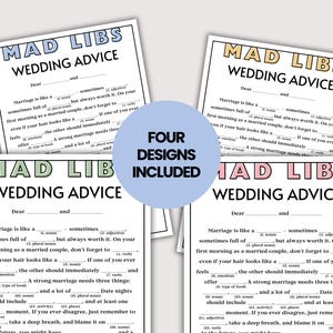 Mad Libs Wedding Advice Cards, Fun Wedding Game & Bridal Shower Activity, Bachelorette Game, Wedding Activities, Rehearsal Dinner Games