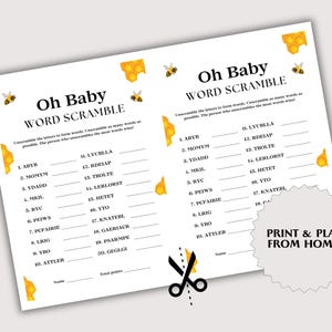 Word Scramble Baby Shower Game Cards - 30 Cards + Answer Card, Jungle Safari Floral Theme, Gender Neutral - View #8