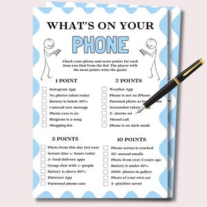 What’s On Your Phone Game, Printable What&#39;s In Your Phone Game, Cell Phone Game, Office Party Game, Family Reunion Game Phone Scavenger Hunt