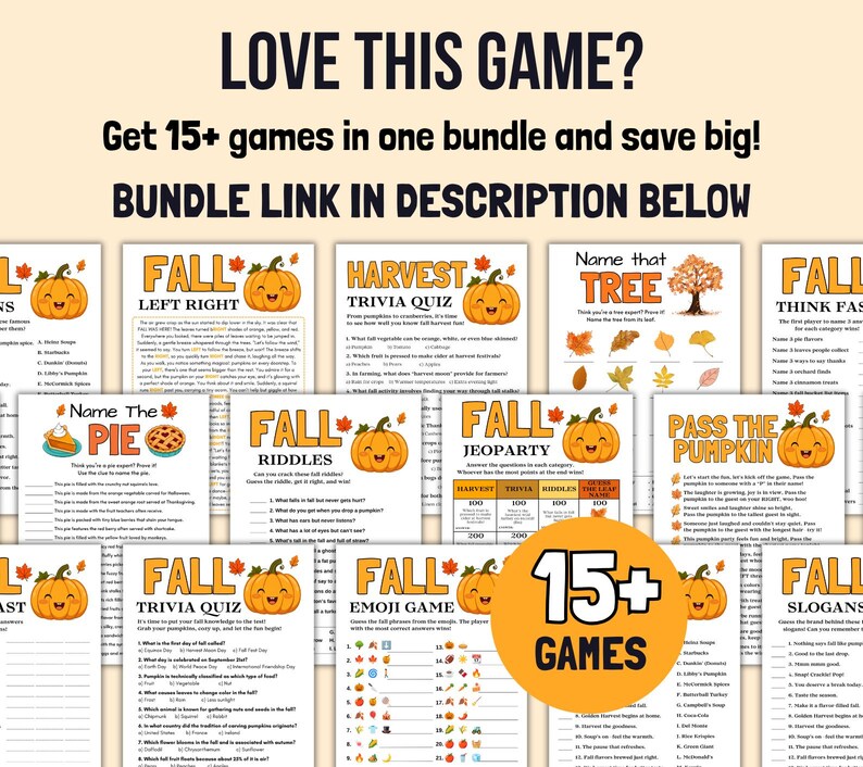 Fall Emoji Riddles Pass the Acorn Game, Fun Printable Fall Game for Kids & Adults, Autumn ...