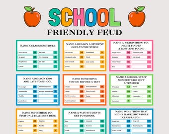 School Friendly Feud Game, Fun Printable School Classroom Activity for Kids, Teacher Family Feud Icebreaker, School Trivia Quiz Teacher Game