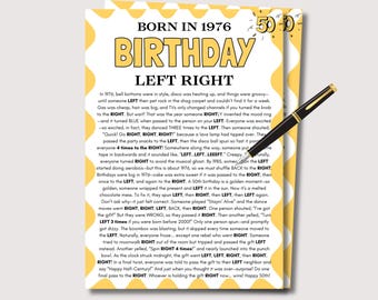 50th Birthday Left Right Game, Fun 50th Birthday Game for Her Him, 50th Birthday Party Game Pass the Prize, Born in 1976 Birthday Game