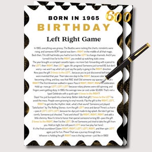 Gioco del 60° compleanno, Gioco del compleanno Sinistra Destra, Giochi per i nati nel 1965, Giochi per i nati nel 60° compleanno Sinistra Destra, Passa il regalo, Passa il premio, Nato nel 1965
