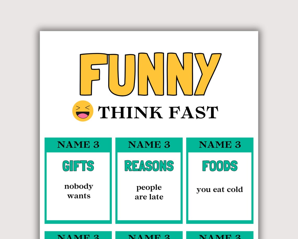 Fun Think Sign Funny Think Fast Game, Fun Printable Game for Adults Kids Birthday ...