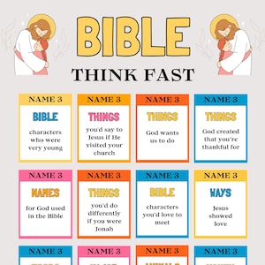 Bible Think Fast Game Name 3 Things, Funny Bible Game for Kids and Adults, Teen Sunday School Game, Printable Church Activity Icebreaker